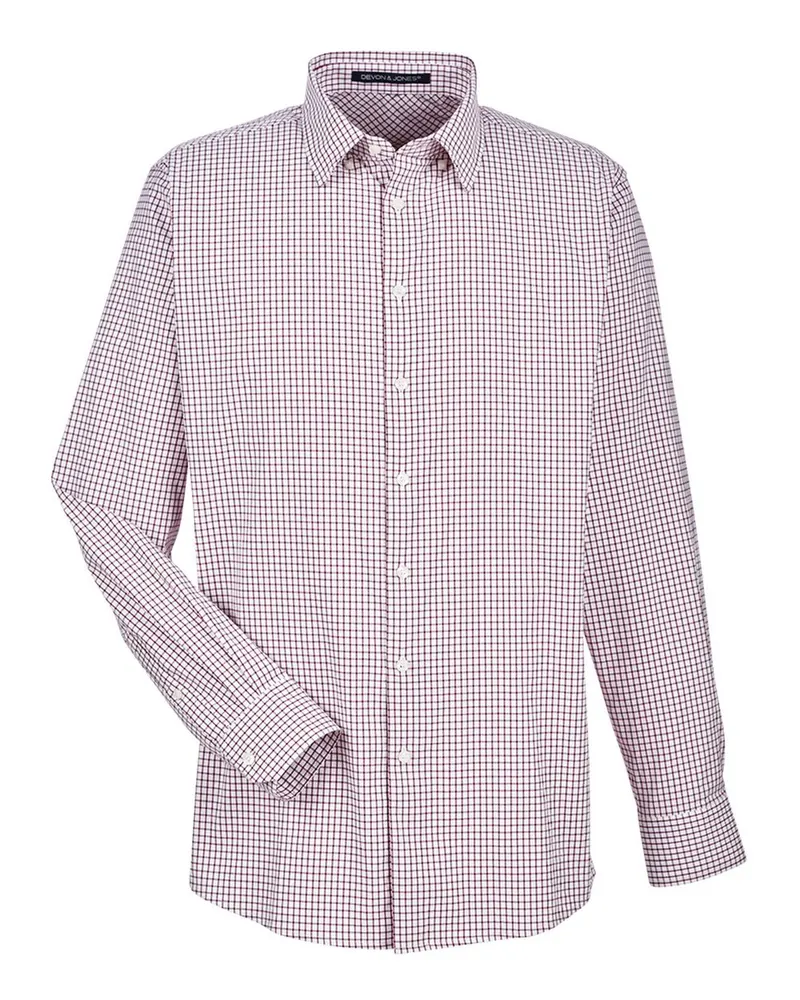 Devon & Jones Devon & Jones Men's CrownLux Performance® Micro Windowpane Woven Dress Shirt — Burgundy/ White