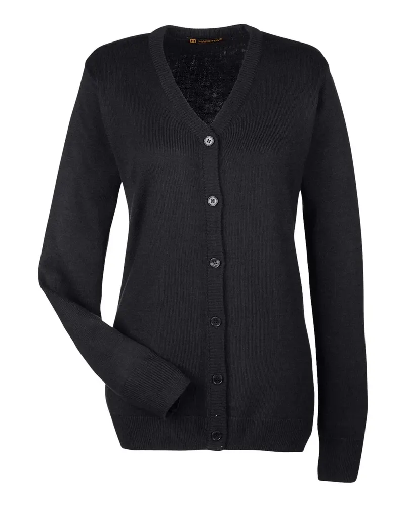 Harriton Harriton Women's Pilbloc V-Neck Button Cardigan Sweater — Black
