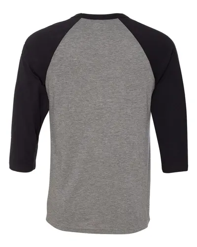 BELLA + CANVAS BELLA + CANVAS Unisex Three-Quarter Sleeve Baseball Tee in Deep Heather/ Black, back view