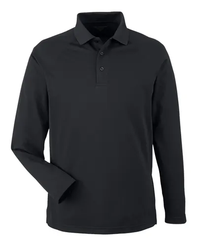 Harriton Harriton Men's Charge Snag and Soil Protect Long Sleeve Polo in Black, front view