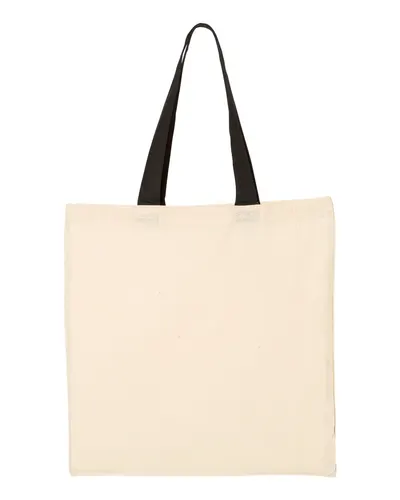 Q-Tees Q-Tees Economical Tote with Contrast-Color Handles in Natural/ Black, back view