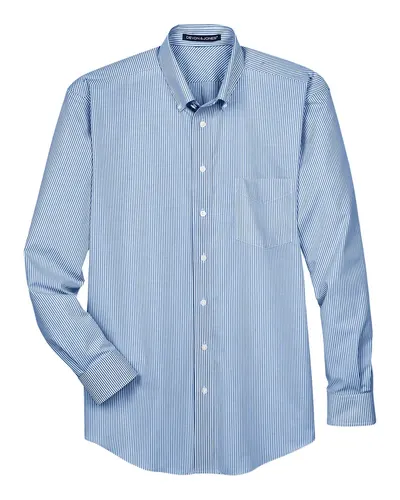 Devon & Jones Devon & Jones Men's Crown Collection® Banker Stripe Woven Dress Shirt in French Blue, front view