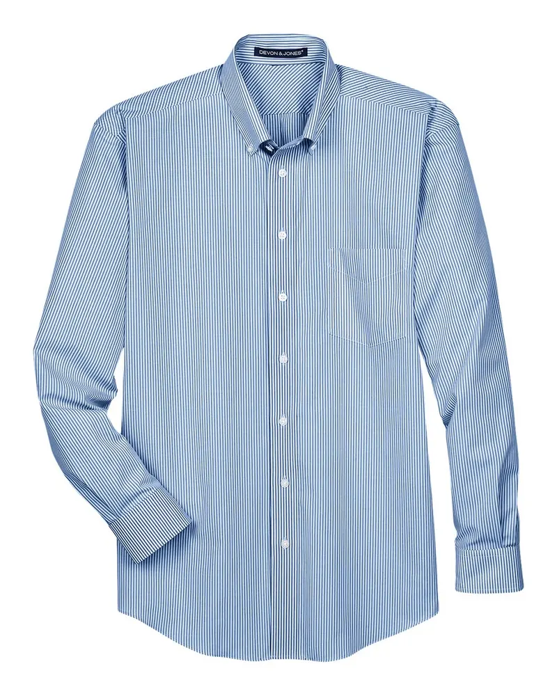 Devon & Jones Devon & Jones Men's Crown Collection® Banker Stripe Woven Dress Shirt — French Blue