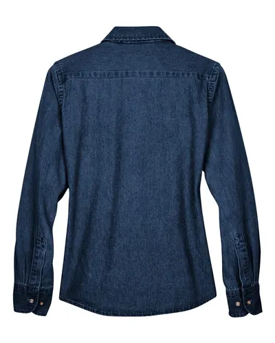 Harriton Harriton Women's Denim Shirt in Dark Denim, back view