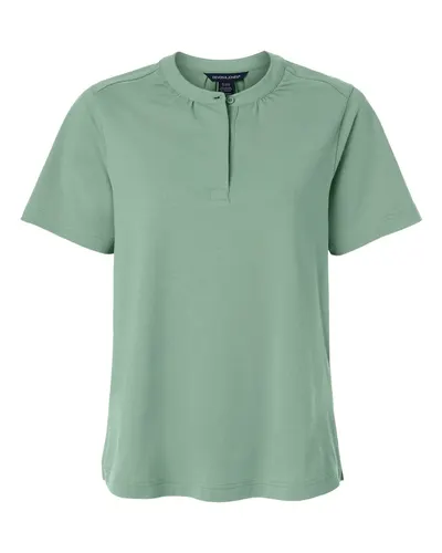 Devon & Jones Devon & Jones Women's Seaton Pebble Textured Polo in Balsam Green, front view