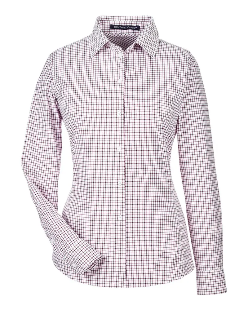 Devon & Jones Devon & Jones Women's CrownLux Performance® Micro Windowpane Woven Dress Shirt — Burgundy/ White