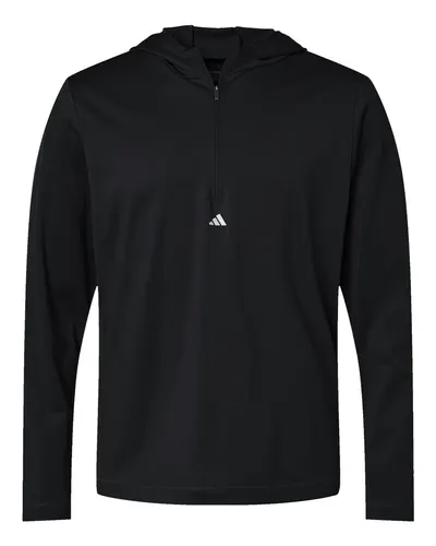 Adidas Adidas Men's Lightweight Quarter-Zip Hooded Pullover in Black, front view