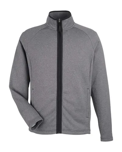 CORE365 CORE365 Men's Venture Heathered Stripe Full-Zip Jacket in Black/ White, front view
