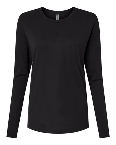 Next Level Next Level Women's Cotton Relaxed Long Sleeve Tee in Black, front view