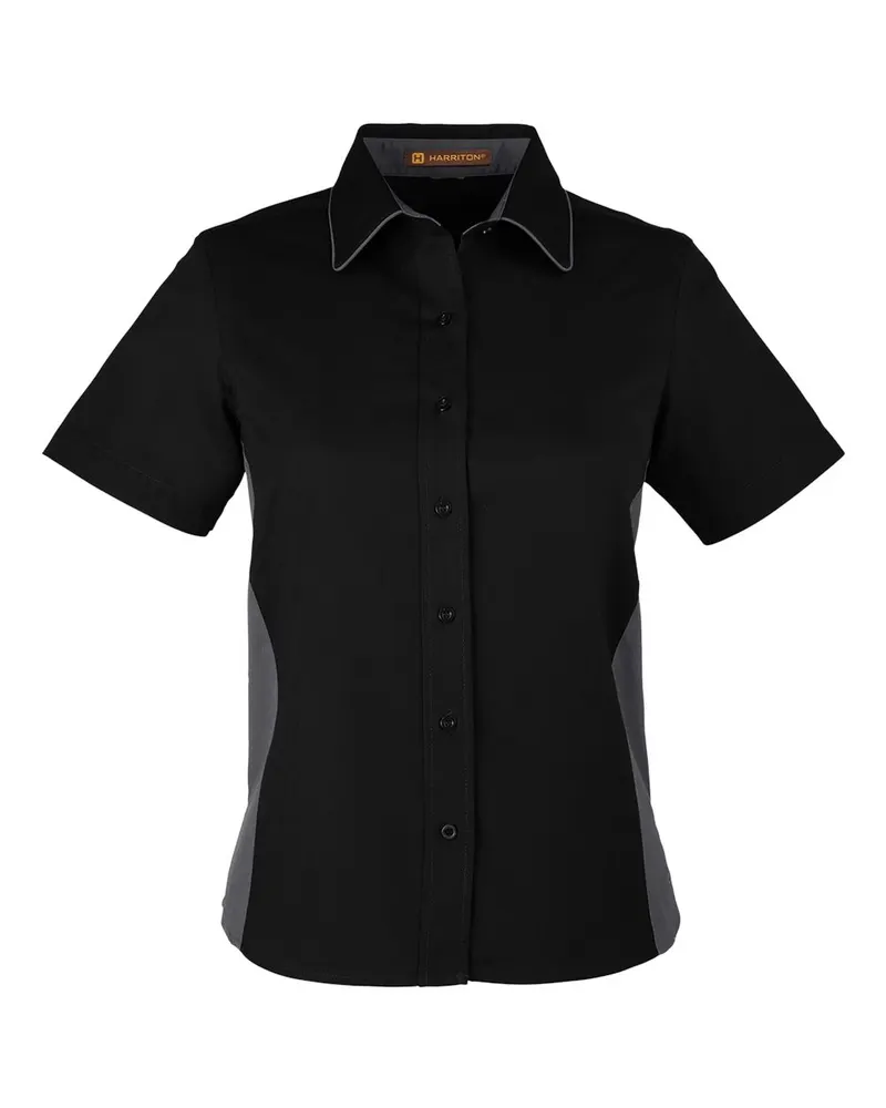 Harriton Harriton Women's Flash IL Colorblock Shirt — Black/ Dark Charcoal