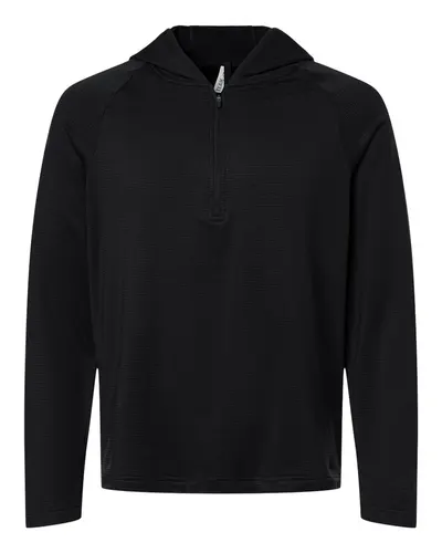 Team 365 Team 365 Men's Qualify Quarter-Zip Hooded Pullover in Black, front view
