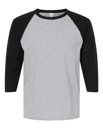 M&O M&O Raglan Three-Quarter Sleeve Baseball T-Shirt in Sport Grey/ Black, front view