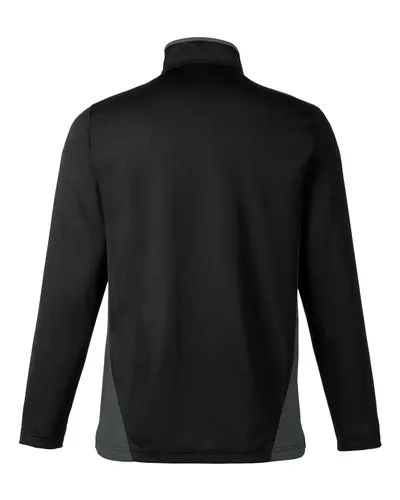 Harriton Harriton Men's Flash Snag Protection Plus IL Colorblock Quarter-Zip Pullover in Black/ Dark Charcoal, back view