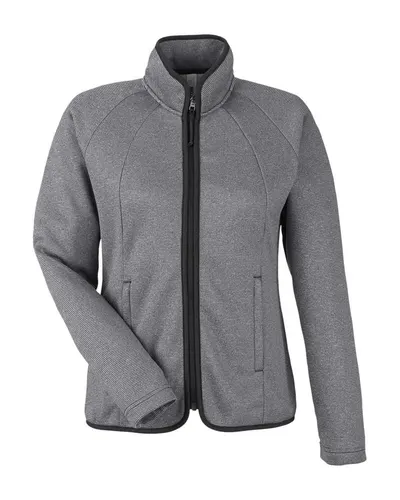CORE365 CORE365 Women's Venture Heathered Stripe Full-Zip Jacket in Black/ White, front view