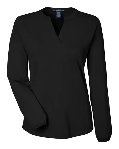 Devon & Jones Devon & Jones Women's Raleigh Half-Placket Knit Top in Black, front view