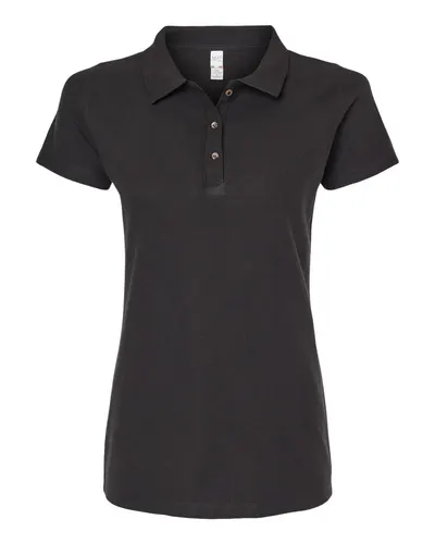 M&O M&O Women's Ringspun Pique Polo in Black, front view