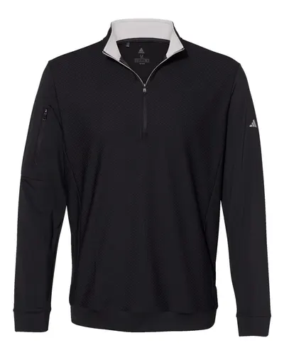 Adidas Adidas Men's Textured Quarter-Zip Pullover in Black, front view