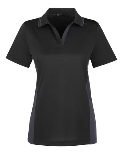 Harriton Harriton Women's Flash Snag Protection Plus IL Colorblock Polo in Black/ Dark Charcoal, front view