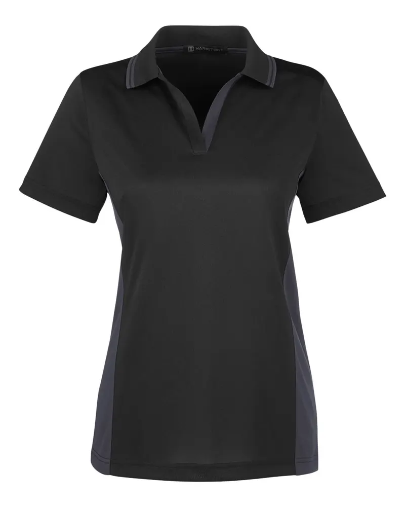 Harriton Harriton Women's Flash Snag Protection Plus IL Colorblock Polo — Black/ Dark Charcoal