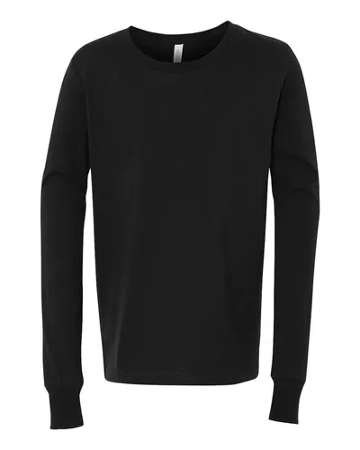 BELLA + CANVAS BELLA + CANVAS Youth Jersey Long Sleeve Tee in Black, front view