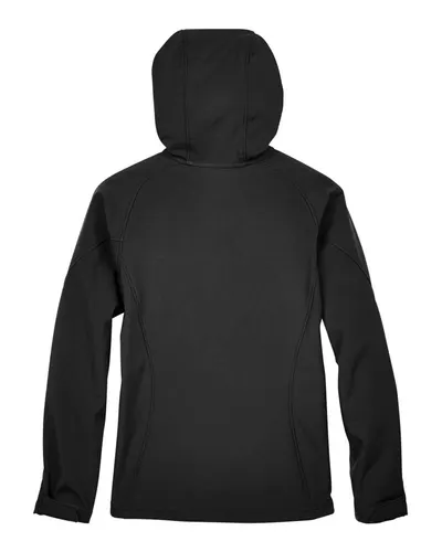 North End North End Women's Prospect Two-Layer Fleece Bonded Soft Shell Hooded Jacket in Black, back view
