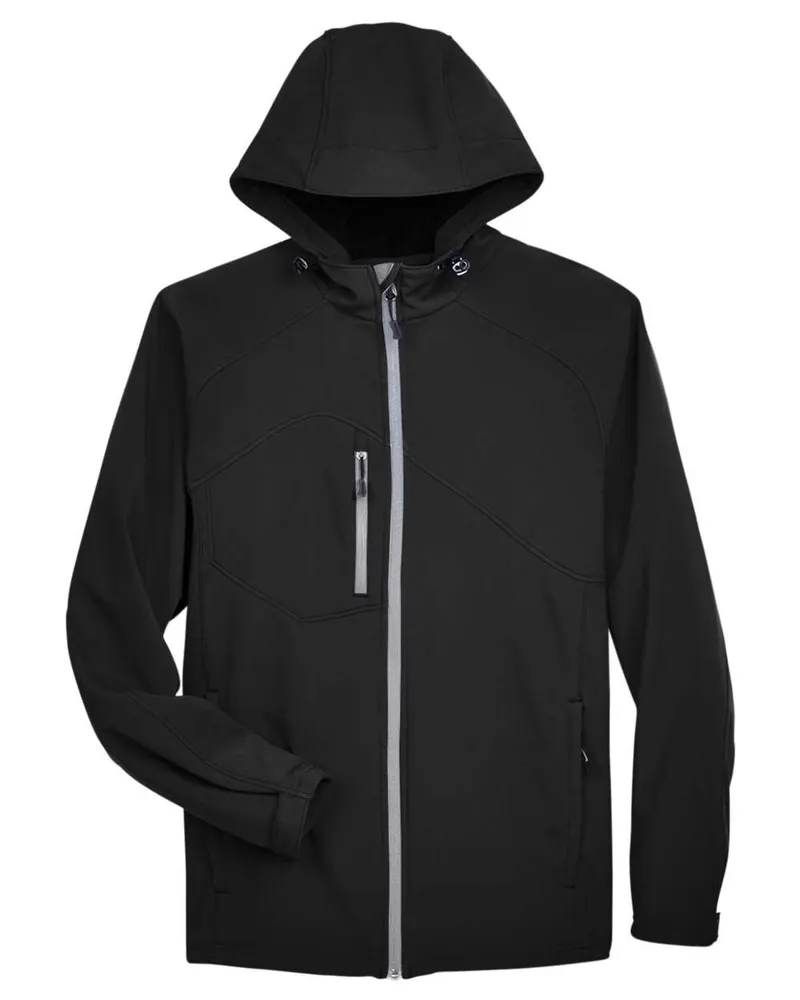 North End North End Men's Prospect Two-Layer Fleece Bonded Soft Shell Hooded Jacket — Black