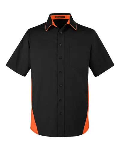 Harriton Harriton Men's Tall Flash IL Colorblock Shirt in Black/ Team Orange, front view