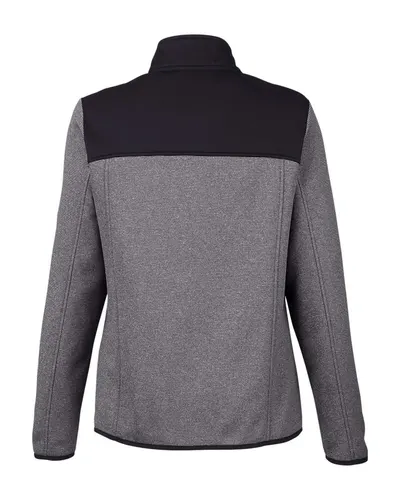 CORE365 CORE365 Women's Venture Heathered Stripe Hybrid Jacket in Black/ White, back view