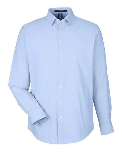 Devon & Jones Devon & Jones Men's CrownLux Performance® Microstripe Dress Shirt in French Blue/ White, front view