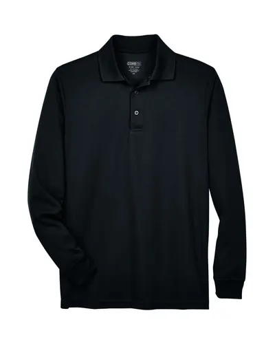 CORE365 CORE365 Men's Pinnacle Performance Long Sleeve Piqué Polo in Black, front view