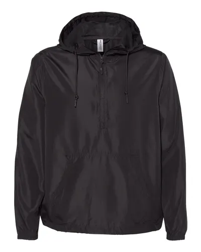 Independent Trading Co. Independent Trading Co. Unisex Lightweight Quarter-Zip Windbreaker Pullover Jacket in Black, front view