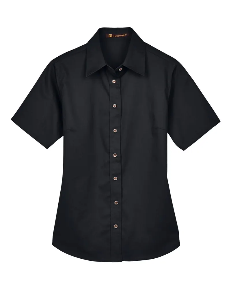 Harriton Harriton Women's Easy Blend™ Short Sleeve Twill Dress Shirt with Stain-Release — Black
