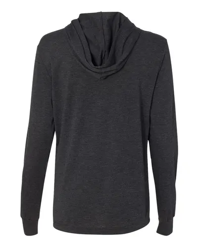 BELLA + CANVAS BELLA + CANVAS Unisex Jersey Hooded Long Sleeve Tee in Charcoal Black Triblend, back view