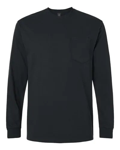 Gildan Gildan Unisex Ultra Cotton® Long Sleeve Pocket T-Shirt in Black, front view