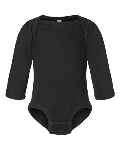 Rabbit Skins Rabbit Skins Infant Fine Jersey Long Sleeve Bodysuit in Black, front view