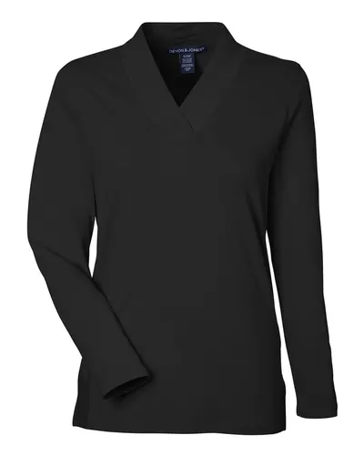 Devon & Jones Devon & Jones Women's Raleigh Shawl Collar Knit Top in Black, front view