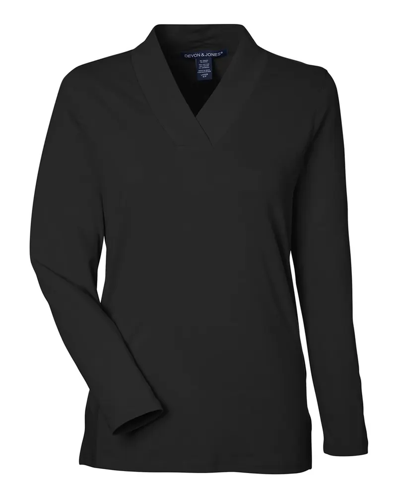 Devon & Jones Devon & Jones Women's Raleigh Shawl Collar Knit Top — Black