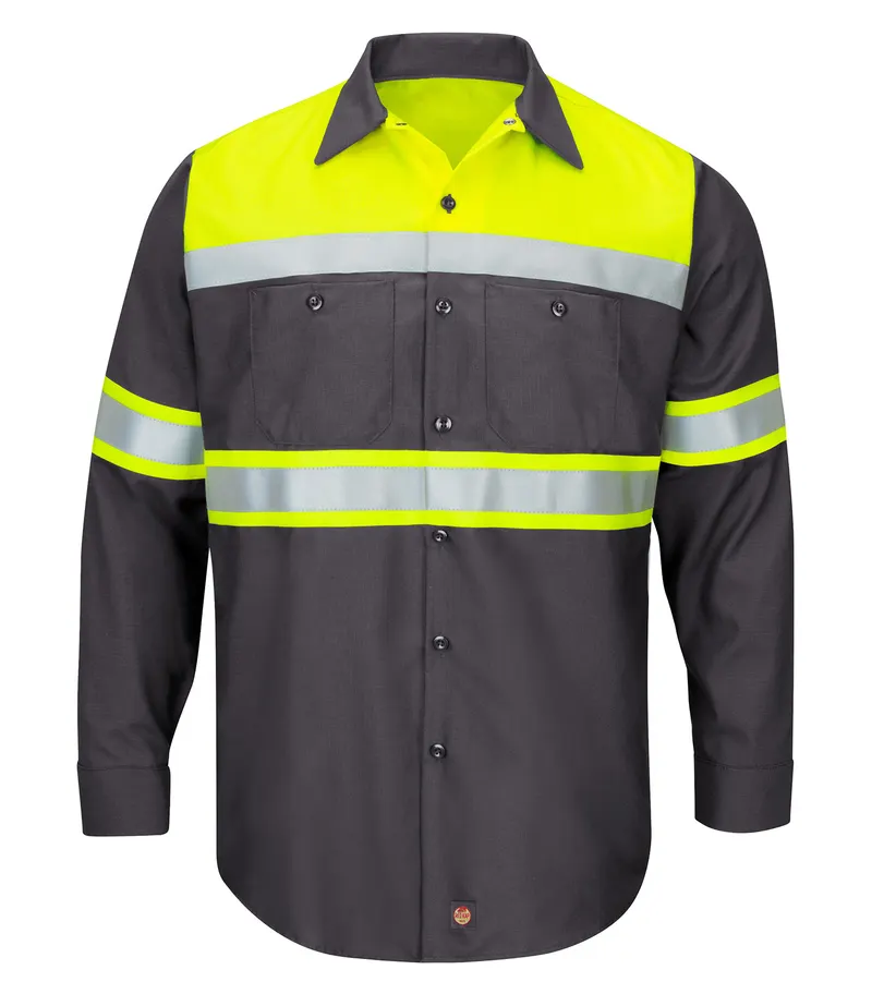 Red Kap® RED KAP® HI-VISIBILITY COLOUR BLOCK LONG SLEEVE RIPSTOP WORK SHIRT – TYPE O, CLASS 1. SY70 Special Order - Feature Item — Charcoal/Fluorescent Yellow