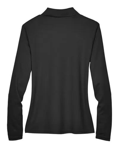 CORE365 CORE365 Women's Pinnacle Performance Long Sleeve Piqué Polo in Black, back view