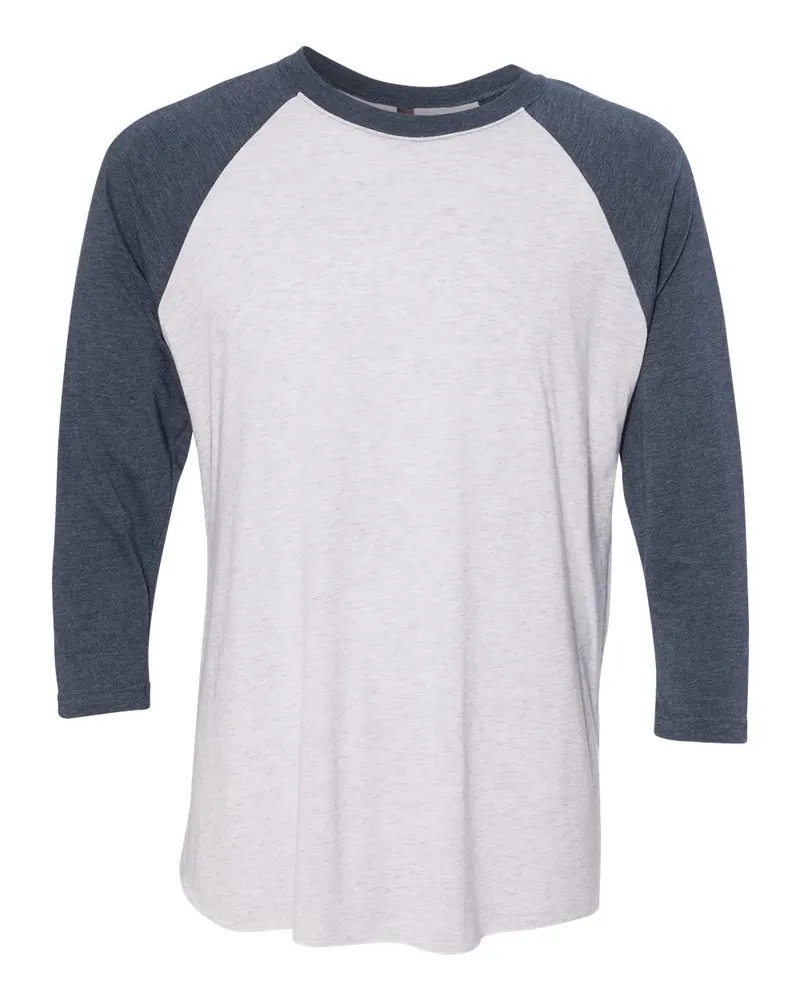 Next Level Next Level Unisex Triblend Three-Quarter Raglan Tee — Indigo Sleeves/ Heather White Body