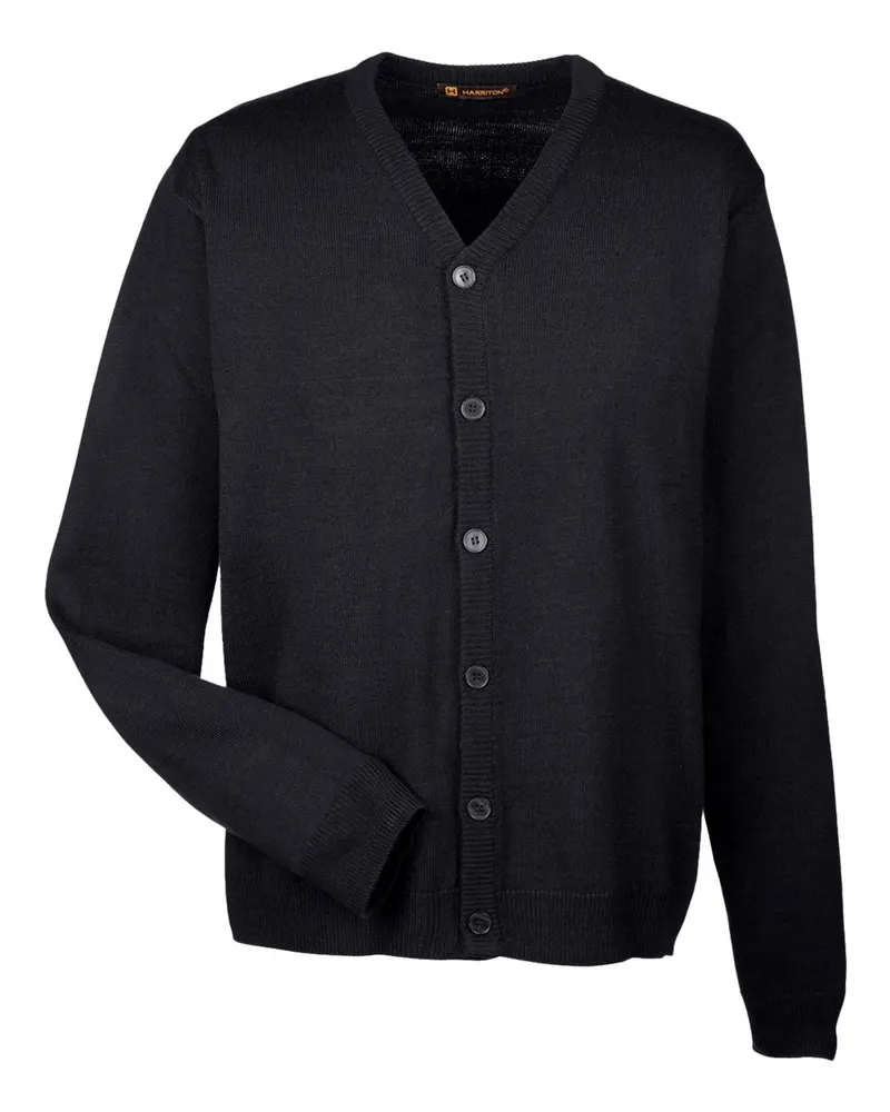 Harriton Harriton Men's Pilbloc™ V-Neck Button Cardigan Sweater — Black