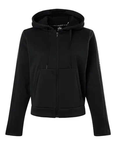 Under Armour Under Armour Women's Armour Fleece Pro Hooded Full-Zip in Black/ White, front view