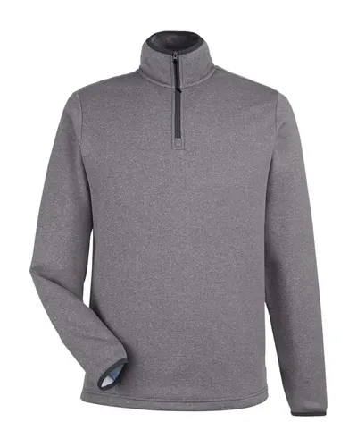 CORE365 CORE365 Men's Venture Heathered Stripe Quarter-Zip Pullover in Black/ White, front view
