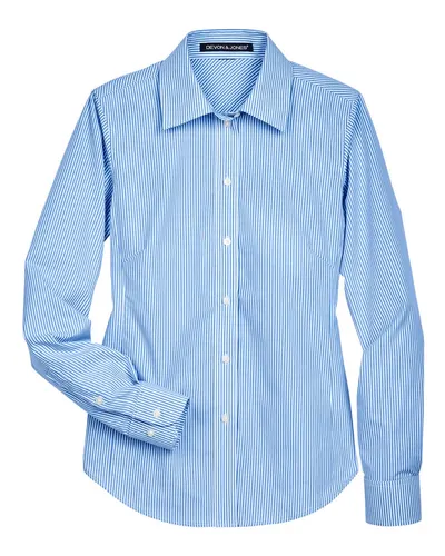 Devon & Jones Devon & Jones Women's Crown Collection® Banker Stripe Woven Dress Shirt in French Blue, front view