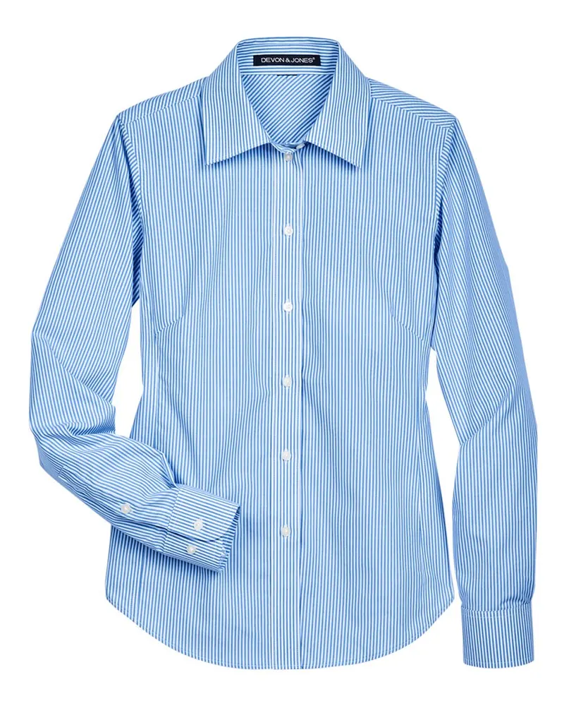 Devon & Jones Devon & Jones Women's Crown Collection® Banker Stripe Woven Dress Shirt — French Blue
