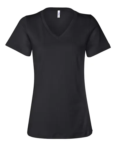BELLA + CANVAS BELLA + CANVAS Women’s Relaxed Jersey V-Neck Tee in Black, front view