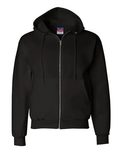 Champion Champion Unisex Powerblend® Full-Zip Hooded Sweatshirt in Black, front view