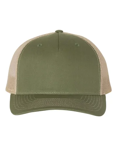Richardson Richardson Five-Panel Trucker Cap in Army Olive Green/ Tan, front view