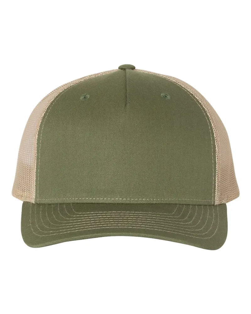 Richardson Richardson Five-Panel Trucker Cap — Army Olive Green/ Tan