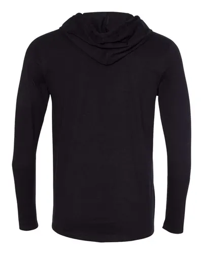 Gildan Gildan Unisex Softstyle® Lightweight Hooded Long Sleeve T-Shirt in Black/ Dark Grey, back view